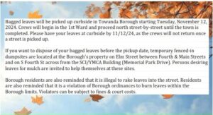 Bagged Leaves Pickup begins Nov. 12th